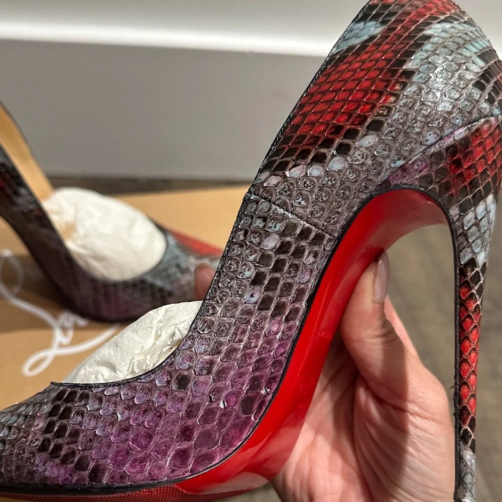 Christian Louboutin Red and Black Python Heels - Picture 6 of 9